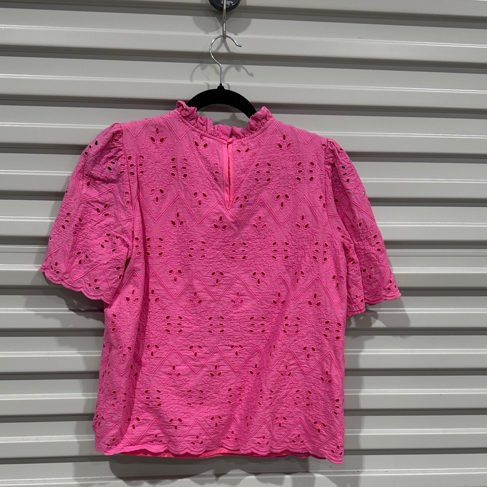 Pink Eyelet Ruffle Neck Blouse - Picture 5 of 6